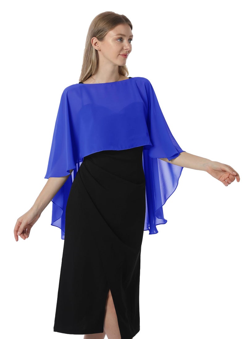 Hotshawl Capelets for women Chiffon Cape Shawls and Wraps for Evening Dress Wedding Capes Cover Up (Royal Blue) - Image 2